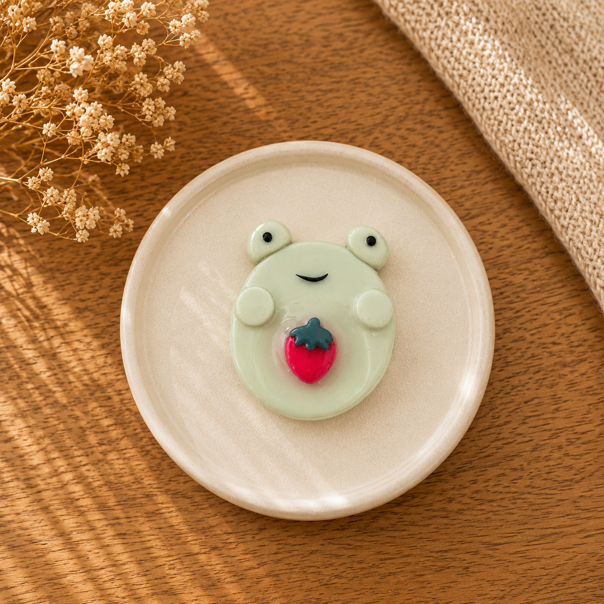 Strawberry Frog Worry Stone Sensory Toy Handmade Polymer Clay