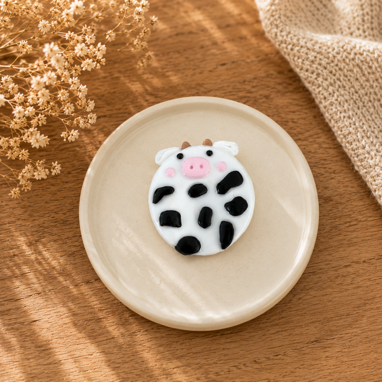 Cow Worry Stone Sensory Toy Handmade Polymer Clay