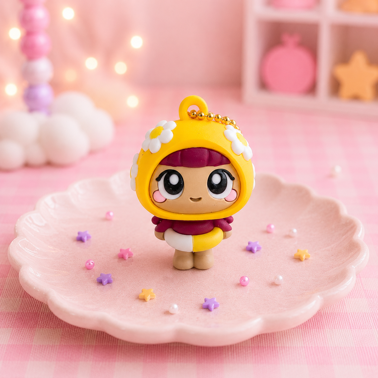 Summer Girlie Doll -  Daisy - Keychain with Charms