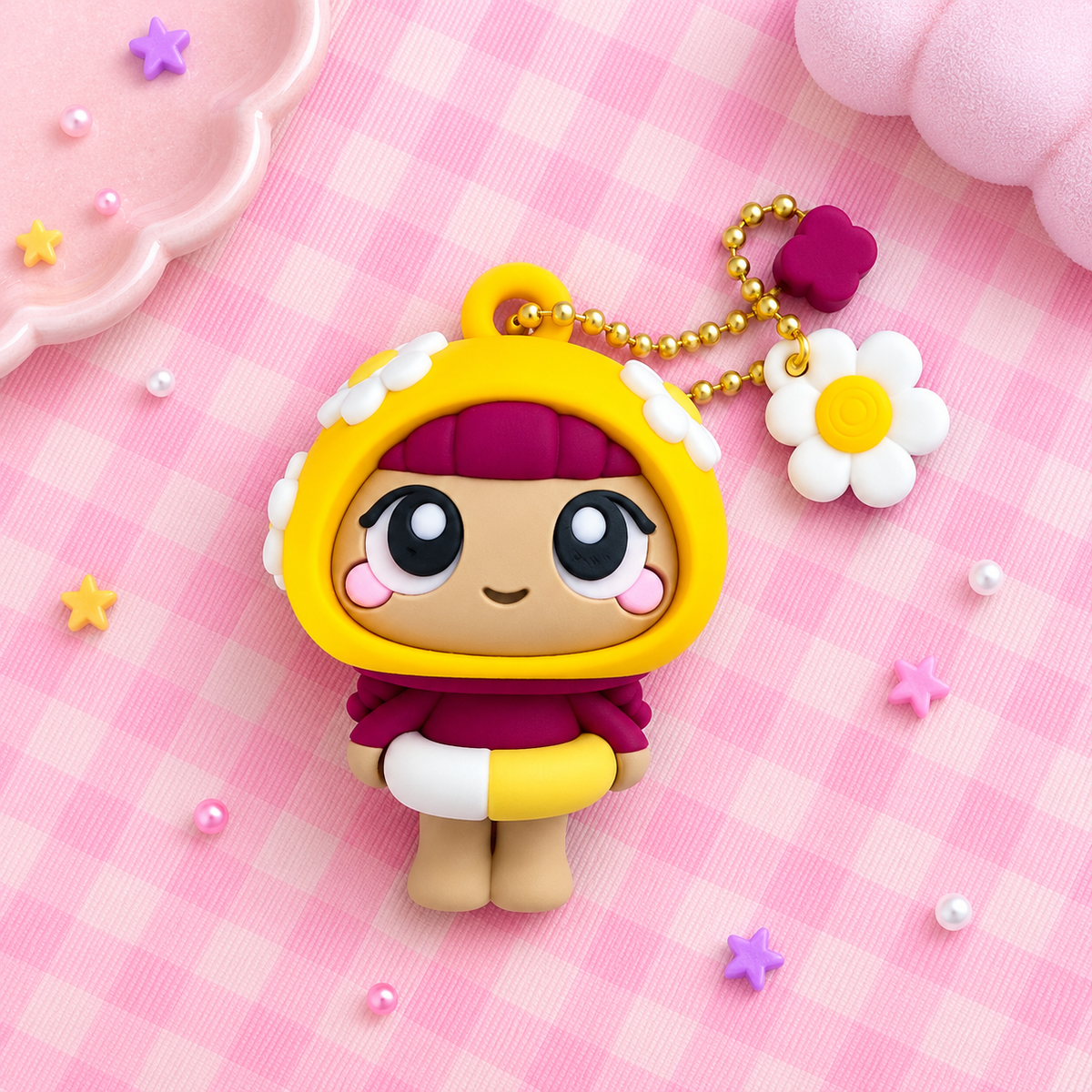 Summer Girlie Doll -  Daisy - Keychain with Charms