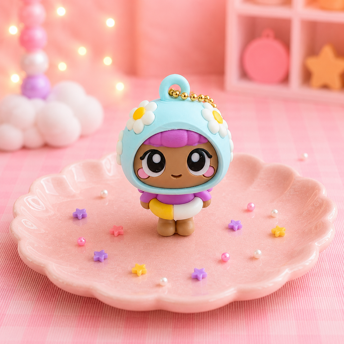 Summer Girlie Doll -  Bubblegum - Keychain with Charms