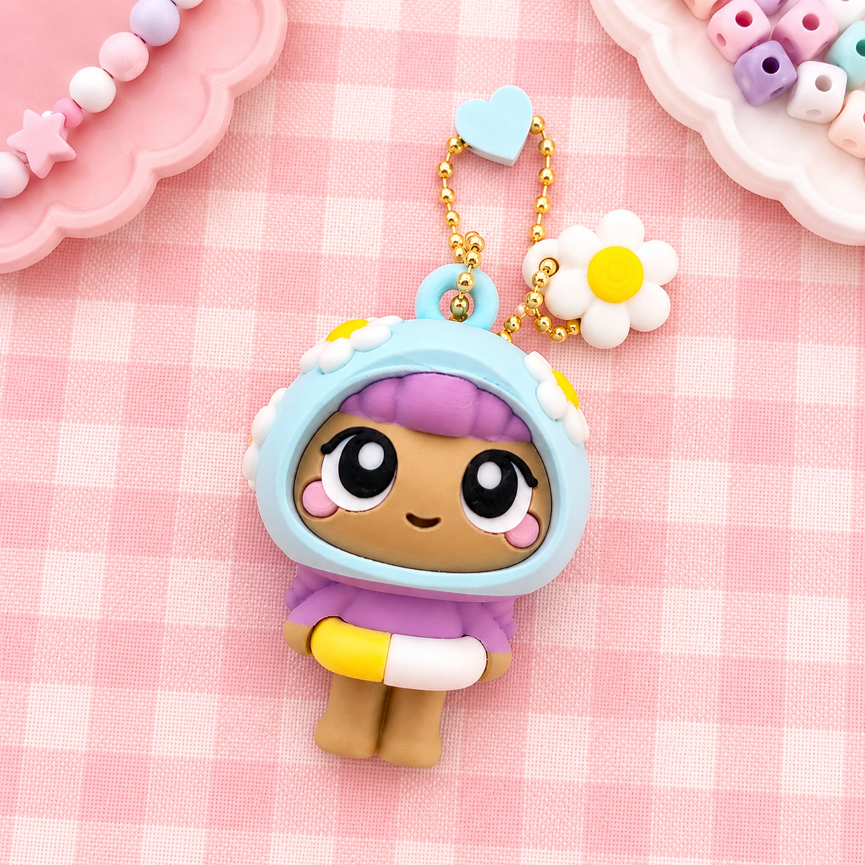 Summer Girlie Doll -  Bubblegum - Keychain with Charms