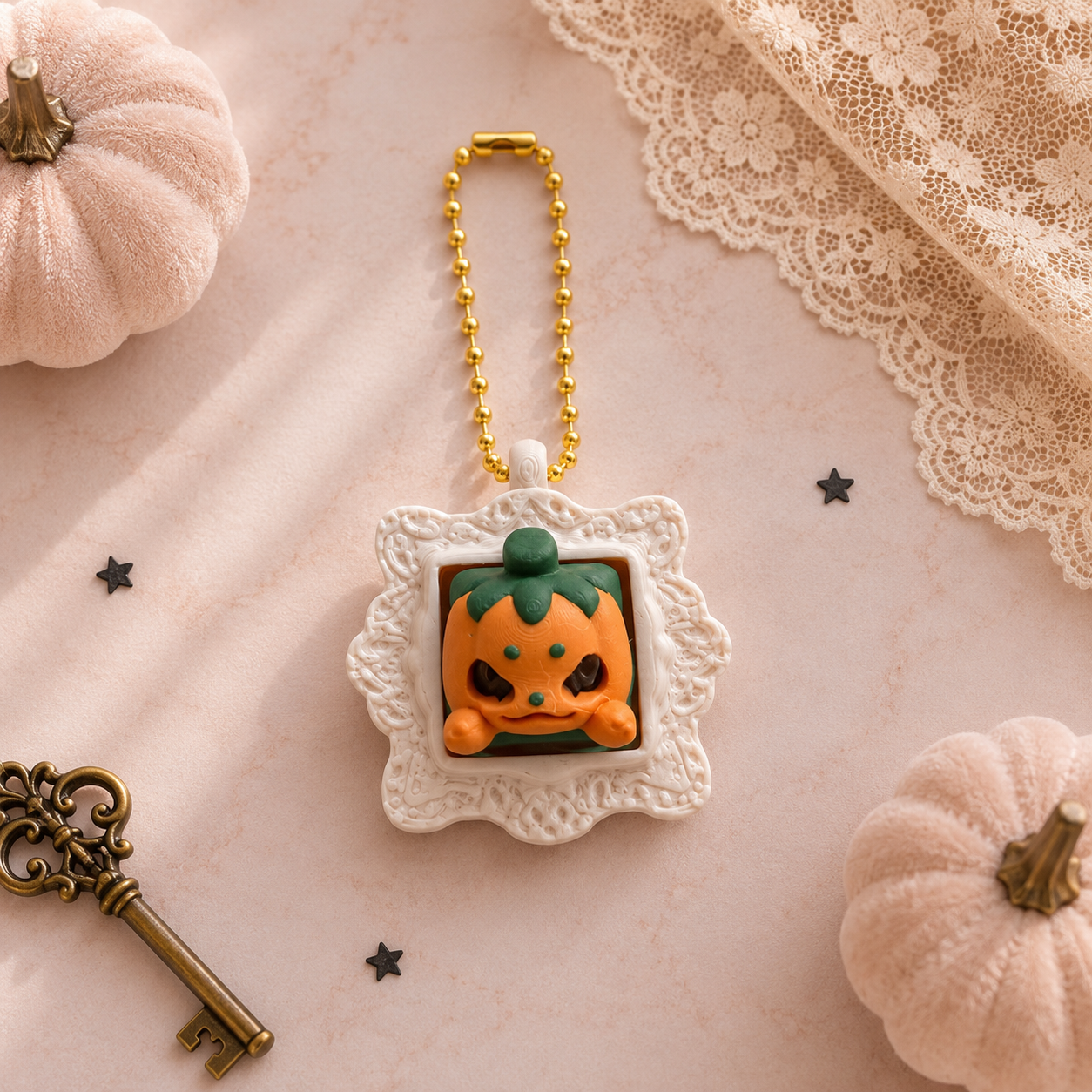 Spooky Framed Pumpkin Single Clicker Sensory Fidget Keychain
